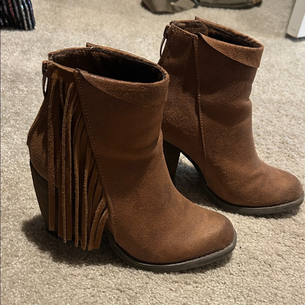 Altar'd State Tan Suede Fringe Booties